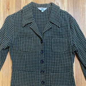 Vintage houndstooth black and olive green Mademoiselle Olive button knit jacket